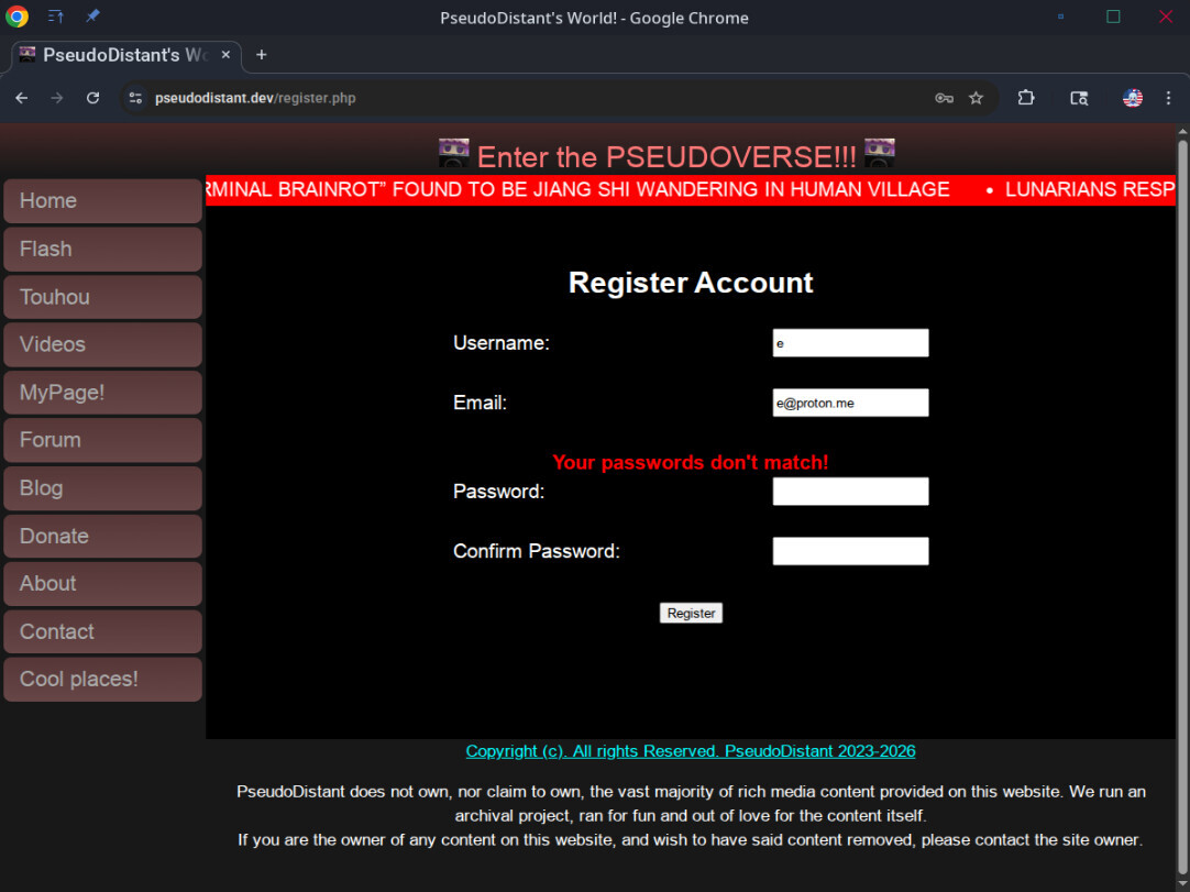 Password mismatch error!